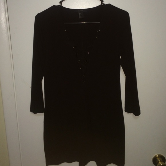 Black lace up bodycon dress