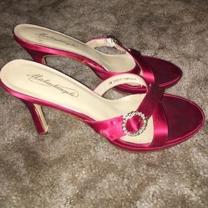 Cherry Satin Backless Heels