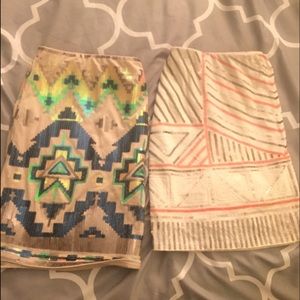 2 Express Aztec sequin bodycon skirts SZ M