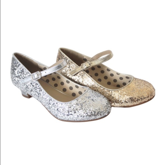 Kids shoes - silver glitter shoes with small heel