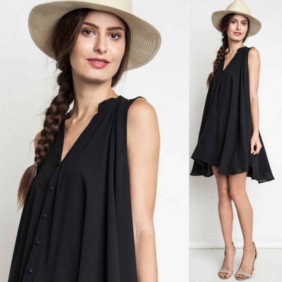 ‼️LAST ONE‼️Button Up Trapeze Dress-Midnight - Picture 2 of 3