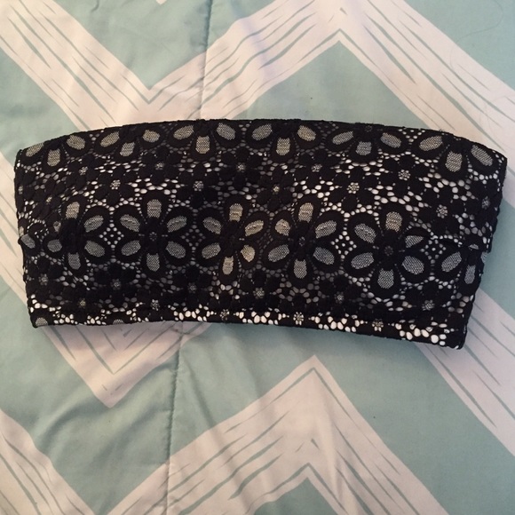 B&W Flower lace bikini tube top