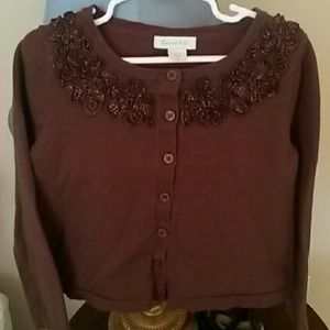 Adorable Brown flowered neckline cardigan