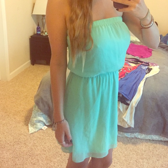 Seafoam blue strapless Express dress - Picture 1 of 4