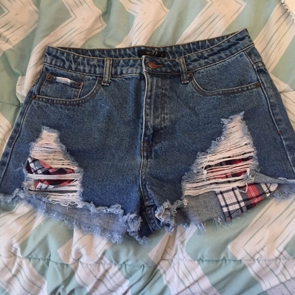 Plaid high waisted Jean shorts