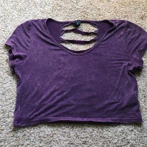 Acid wash purple cut out crop top