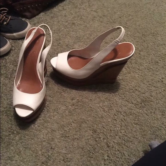 Cream and Wood Jessica Simpson Leather Wedges