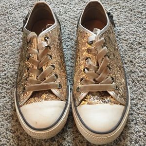 Aldo Glitter Gold Sneakers Shoes Chucks Tennis