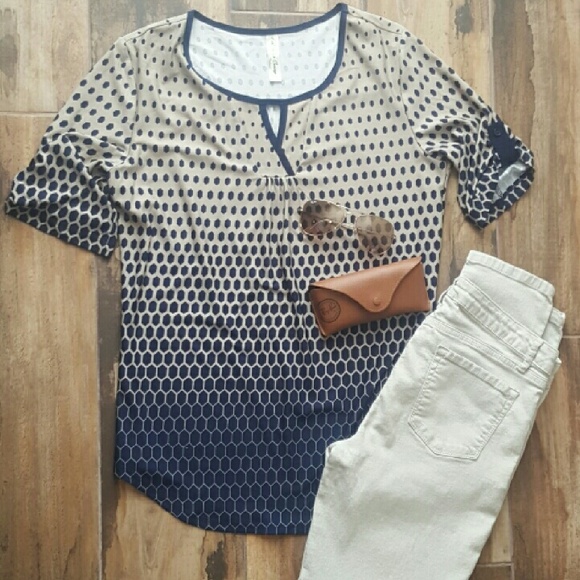 PerSeption Concept Tops - Navy blue and tan 3/4 sleeve