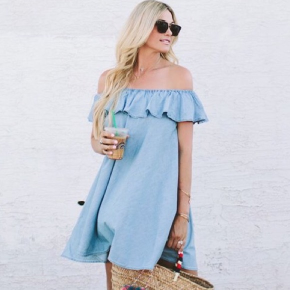 Zara off-the-shoulder denim dress size XS