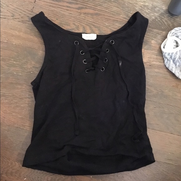 Cropped Black Lace Up Tank Top