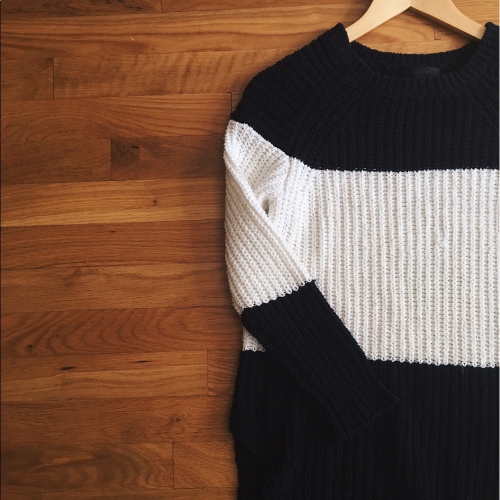 Navy blue and white knit color block JCrew sweater