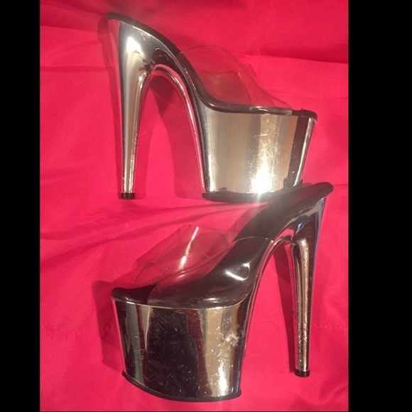 Pleasers chrome & clear platforms