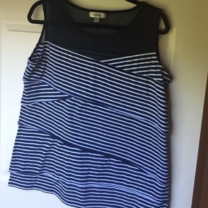 Dress Barn Navy/white tank top w/sheer neck.  1X