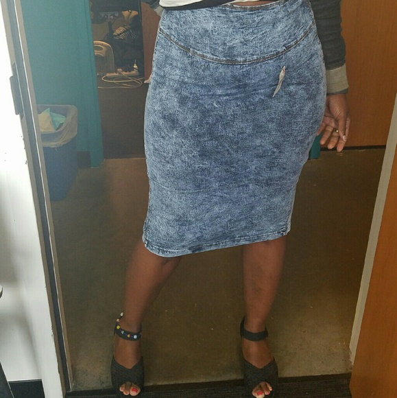 Acid Wash Denim High Waist Pencil Skirt