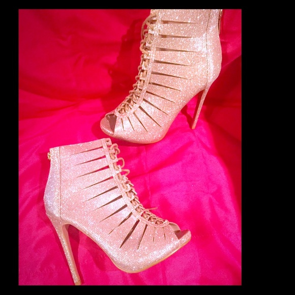 Gold laceup booties heels