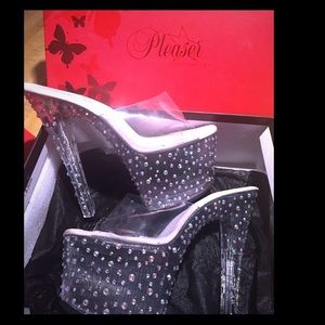 Pleasers jeweled studded clear platforms