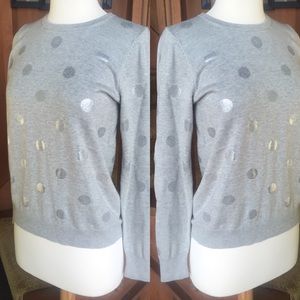 ANN TAYLOR Gray Crew Neck Sweater Metallic Spots!
