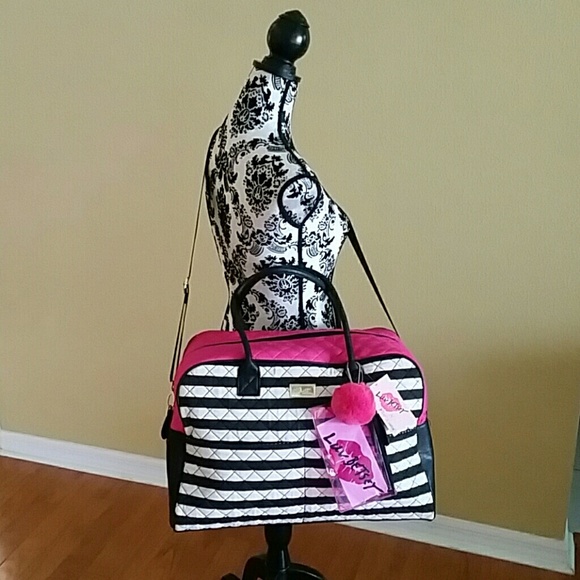 BETSEY JOHNSON BLACK & WHITE STRIPED TRAVEL BAG - Picture 4 of 4