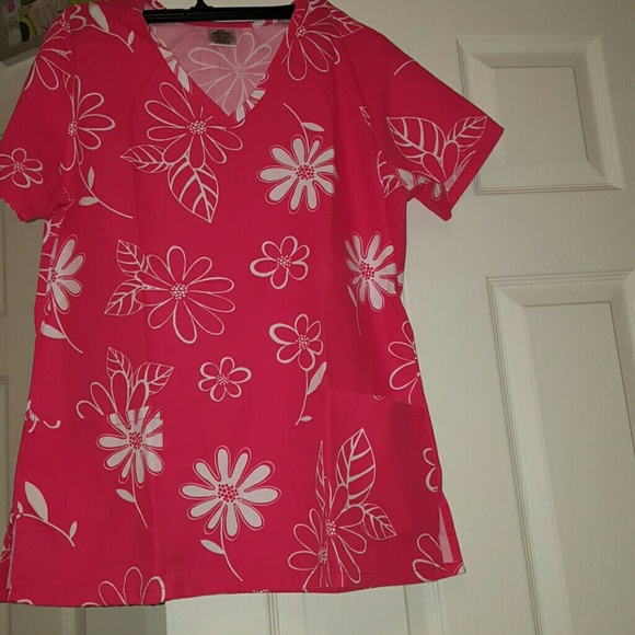 Flower pink scrub top