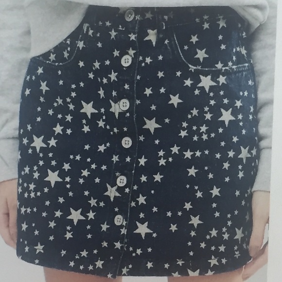 YMC Star Print Button Through Denim Skirt