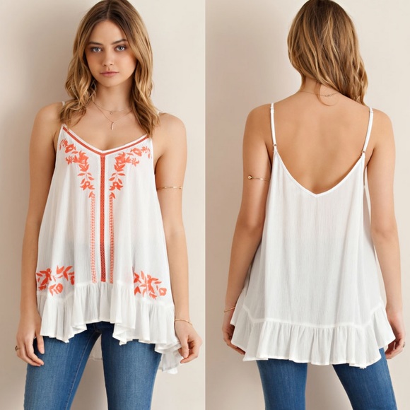‼️LARGE ONLY‼️Ruffled Tank with Embroidery - Picture 2 of 4