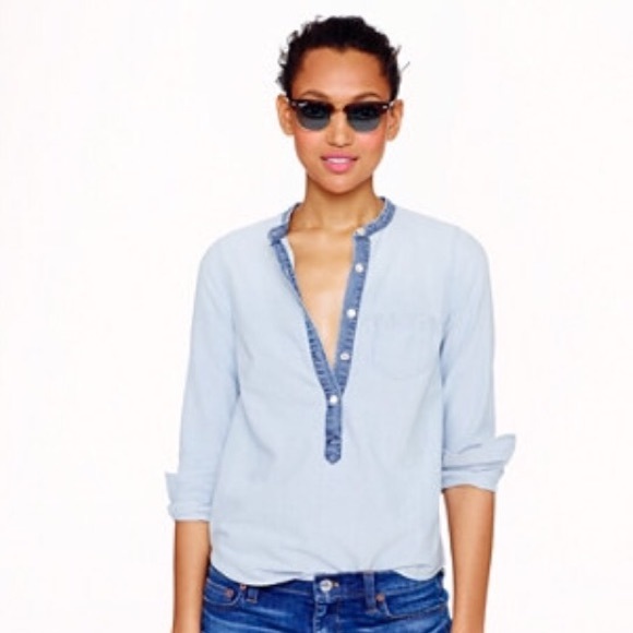 PRICE DROP!! J. Crew chambray collarless popover.