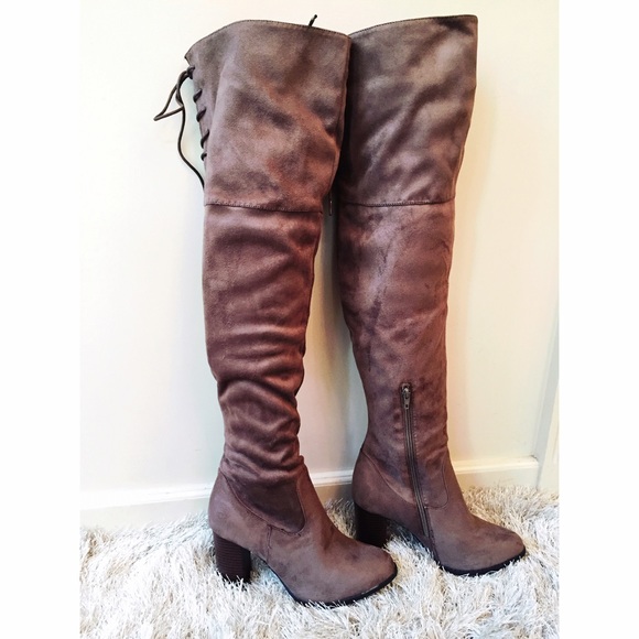 Faux suede over the knee boots - Picture 1 of 3