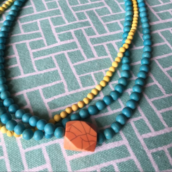 Turquoise, yellow, orange beaded necklace - Picture 2 of 2
