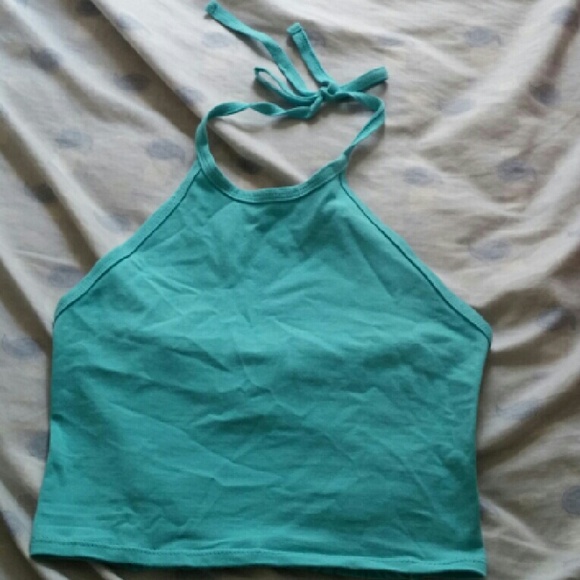 Blue Multicolored Halter Crop Top