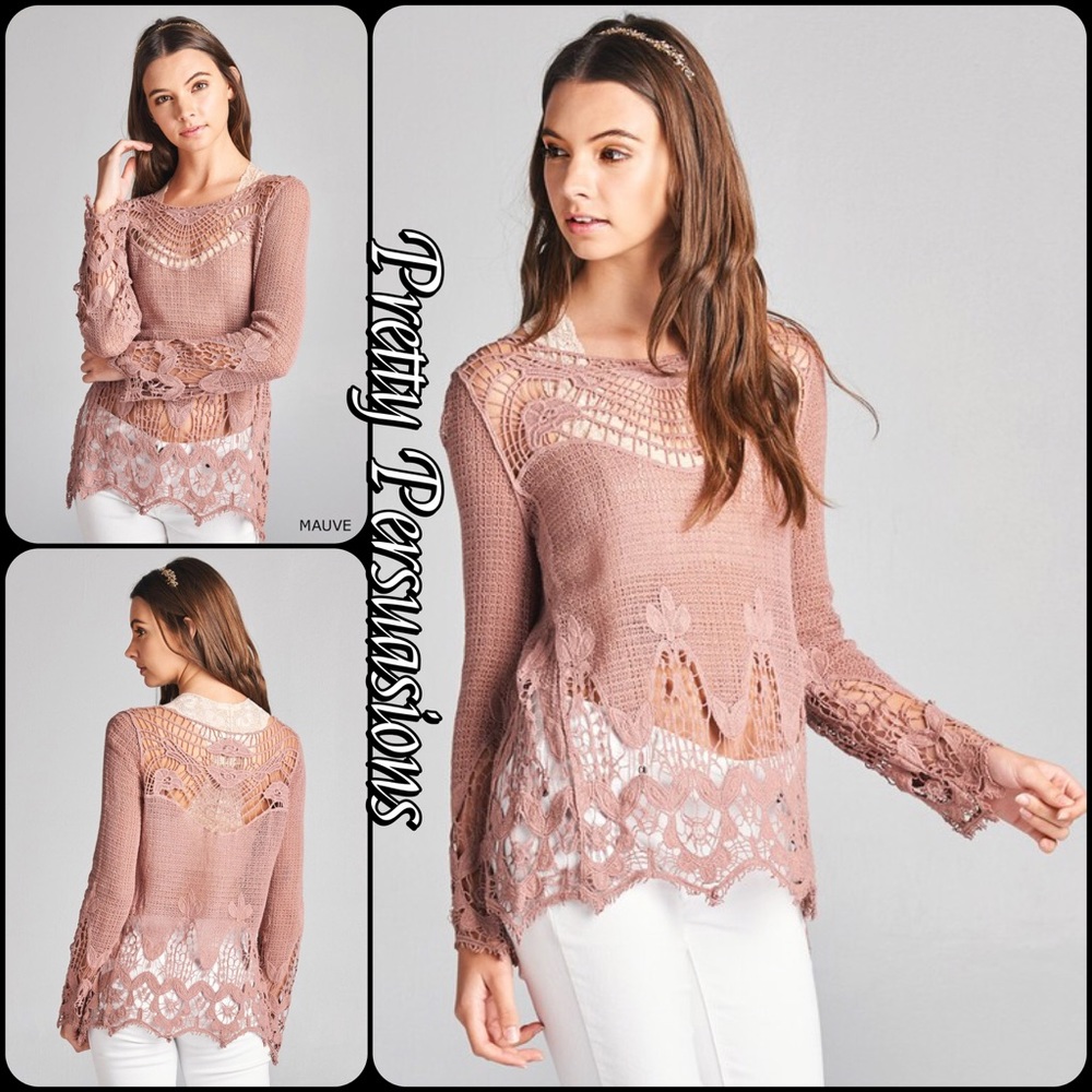 SOLD OUT ‼️ NWT Mauve Pink Crochet Boho Top - Picture 3 of 8