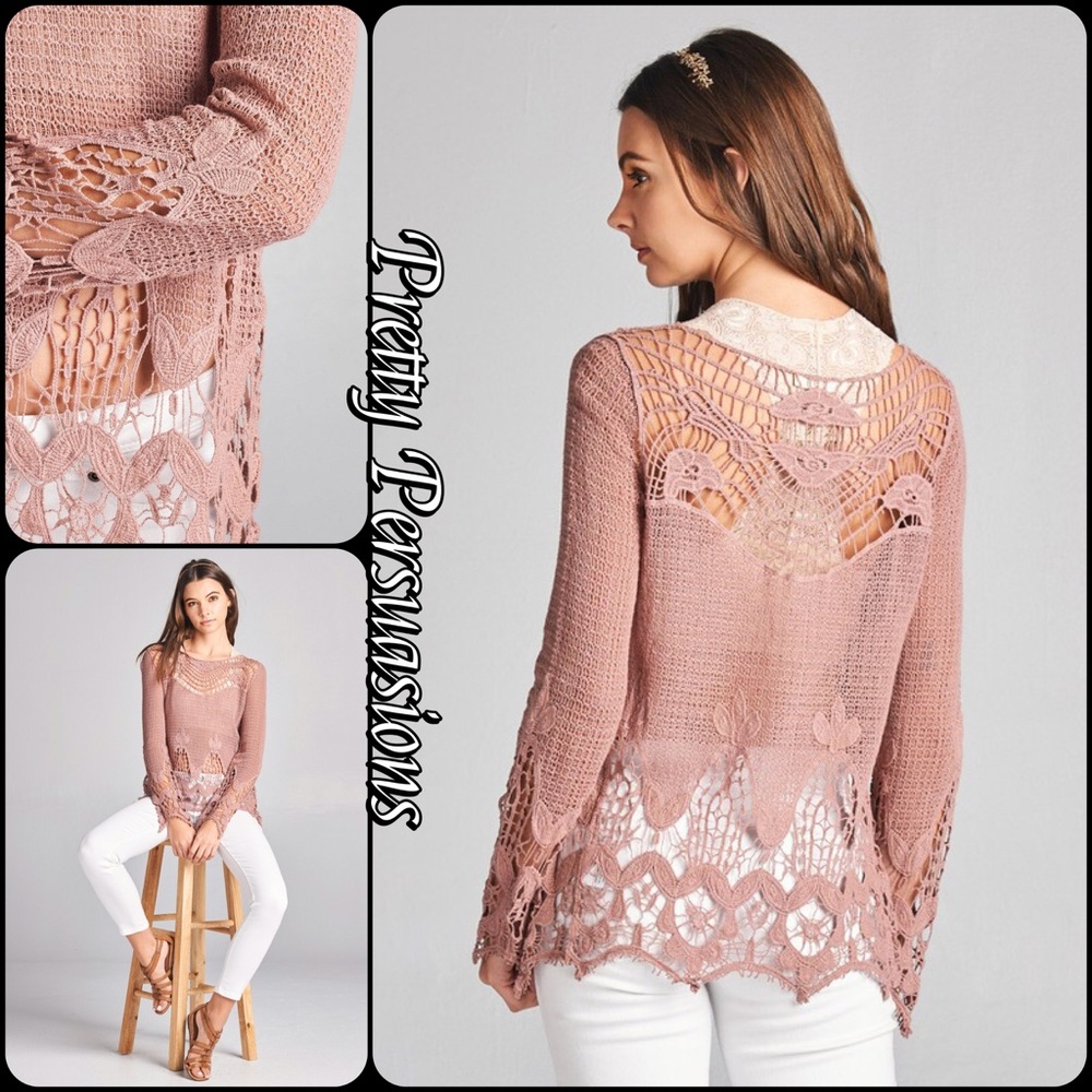 SOLD OUT ‼️ NWT Mauve Pink Crochet Boho Top - Picture 4 of 8