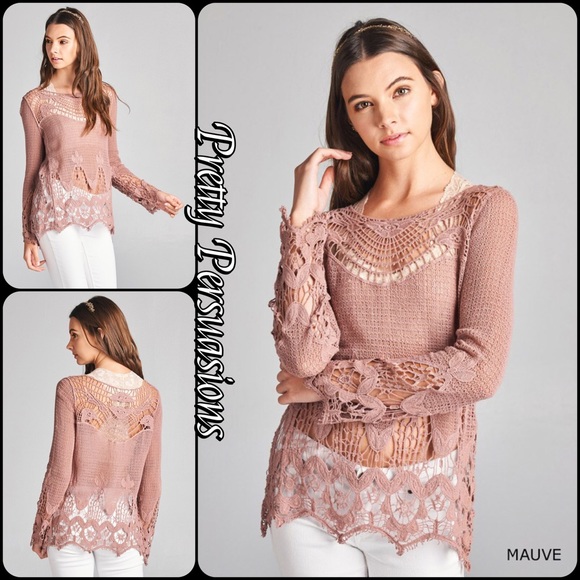 SOLD OUT ‼️ NWT Mauve Pink Crochet Boho Top - Picture 2 of 8