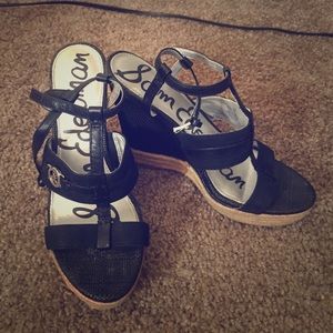 Sam Edelman black strappy wedge heels. 7.5