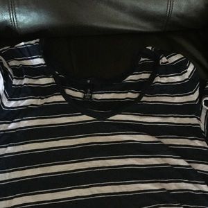 Blue and purple striped short sleeve shirt