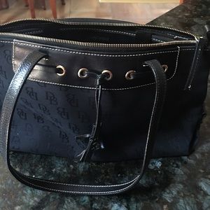 Dooney & Burke black large tassel top zip tote