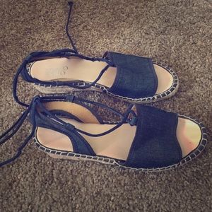 Franco Sarto tie up denim sandals. Size 7.5.