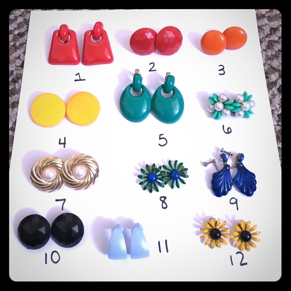 Vintage Clip Earrings Multicolored