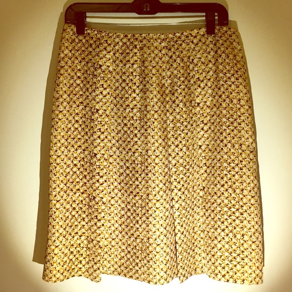 Banana Republic Yellow/Brown Silk A-Line Skirt - 4