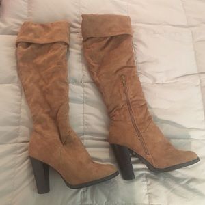 Knee High Suede Boots - Tan, Size 8