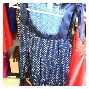 Blue and white polka dot top