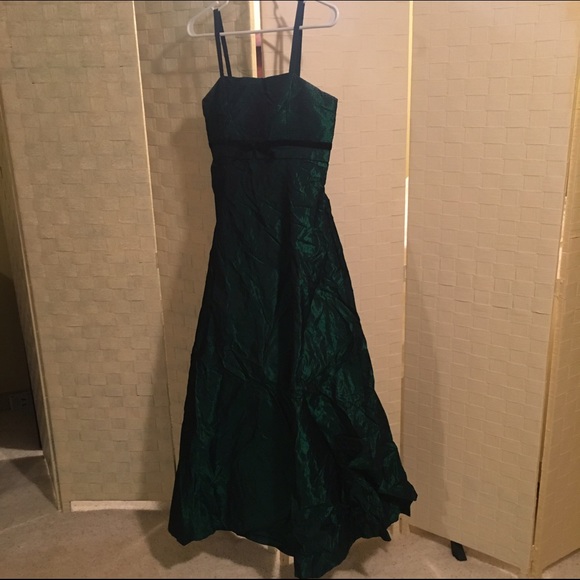 Forest green shimmer long length formal dress
