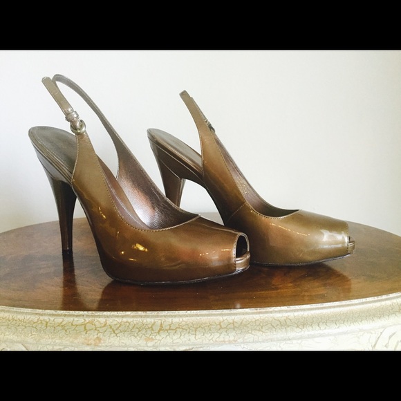 Joan & David Bronze Patent Peep Toe