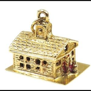 14k Yellow Gold Enamel Small House 3D Charm