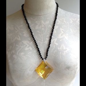 Amber color Crystal necklace with Jet Glass Beads