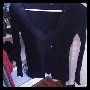 Black lace trim cardigan
