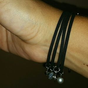 Black suede charm bracelet