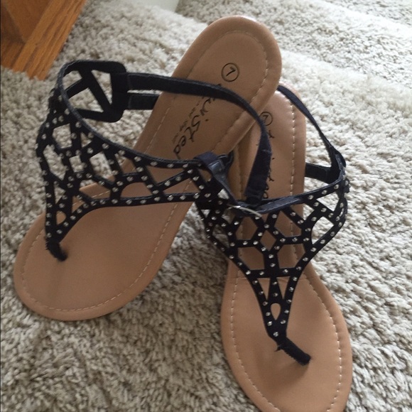 Bling Twisted Brand black sandal wedges