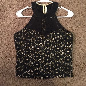 Black Lace High Neck Top. Urban Outfitters