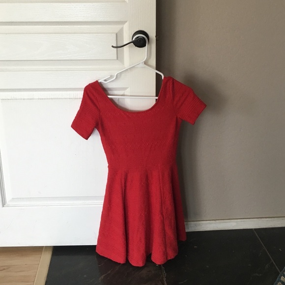 Red Textured Skater Dress
